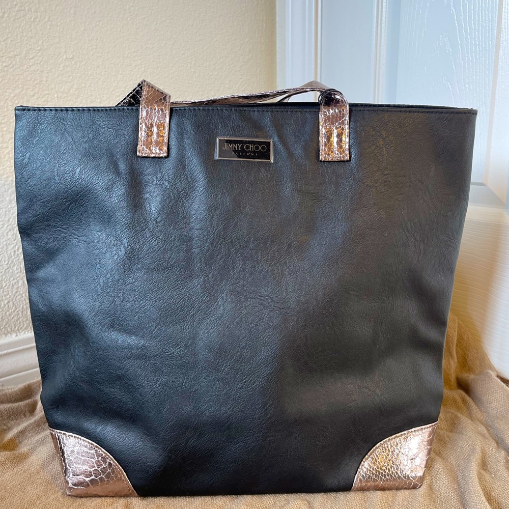 Jimmy Choo Parfums Black PU Leather and Metallic Snake Pattern Tote Bag